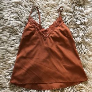 AMUSE SOCIETY rust lace trimmed tank